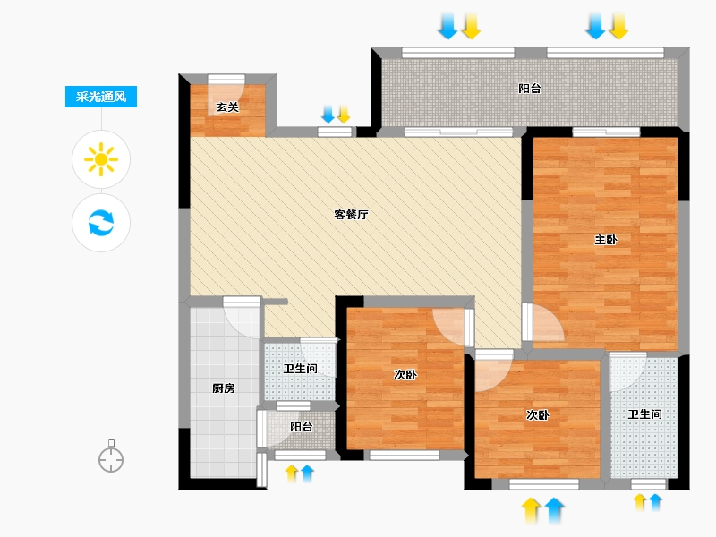 重庆-重庆市-香江国际港湾-90.95-户型库-采光通风