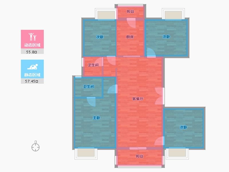 湖北省-武汉市-金地 悦海湾-101.53-户型库-动静分区