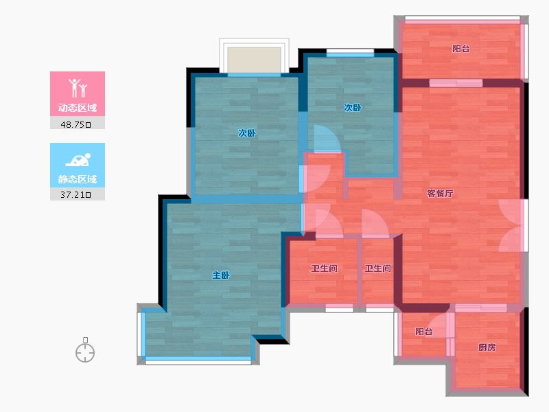 四川省-成都市-东韵雅园-74.99-户型库-动静分区