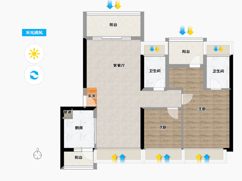 广东省-深圳市-天健天骄南苑-86.00-户型库-采光通风