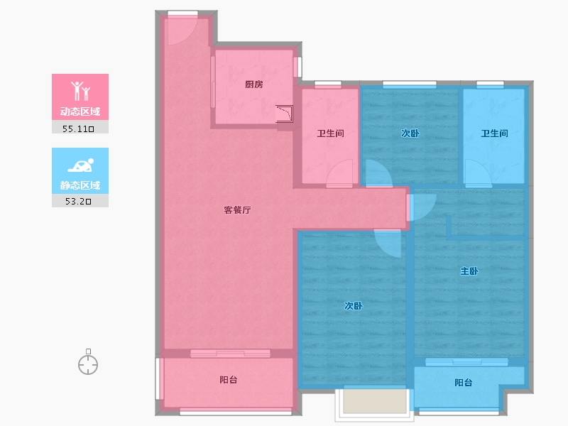 湖北省-武汉市-美联联邦生活区二期城仕-96.99-户型库-动静分区