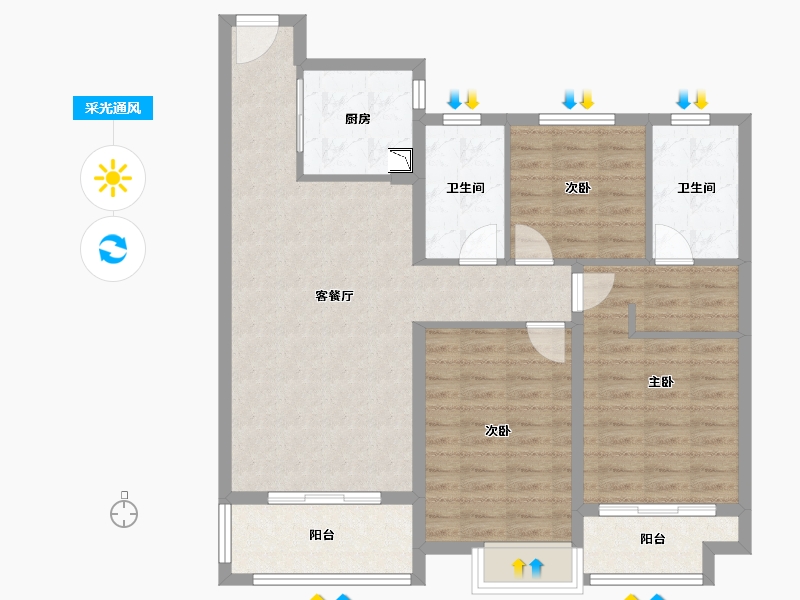 湖北省-武汉市-美联联邦生活区二期城仕-96.99-户型库-采光通风