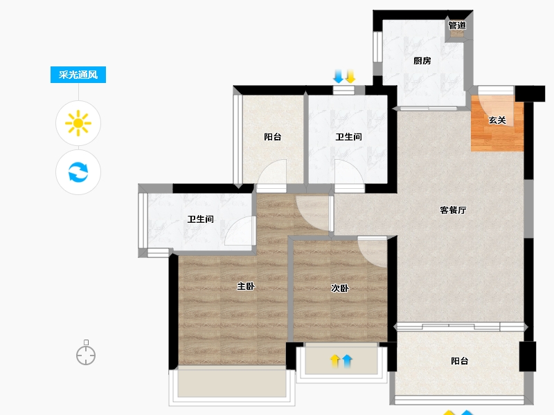 广东省-深圳市-鸿荣源・壹成中心璞誉府-64.25-户型库-采光通风