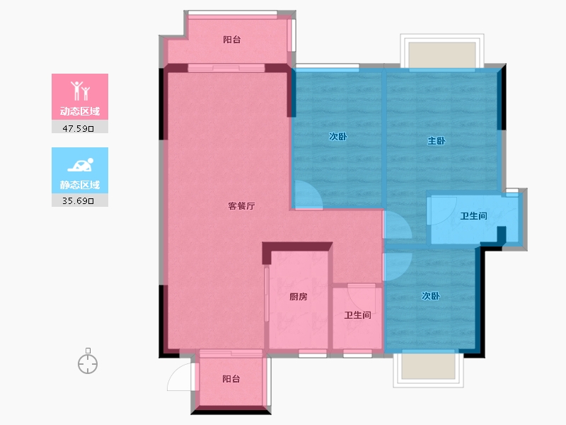 广西壮族自治区-梧州市-泰基 巴黎公馆-74.91-户型库-动静分区