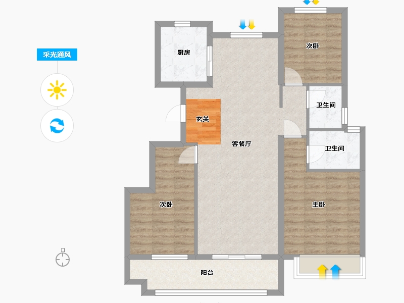 浙江省-宁波市-大发融悦府-92.67-户型库-采光通风