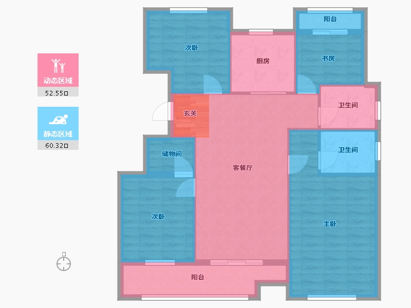 浙江省-宁波市-中北星园-102.00-户型库-动静分区