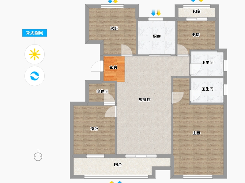 浙江省-宁波市-中北星园-102.00-户型库-采光通风