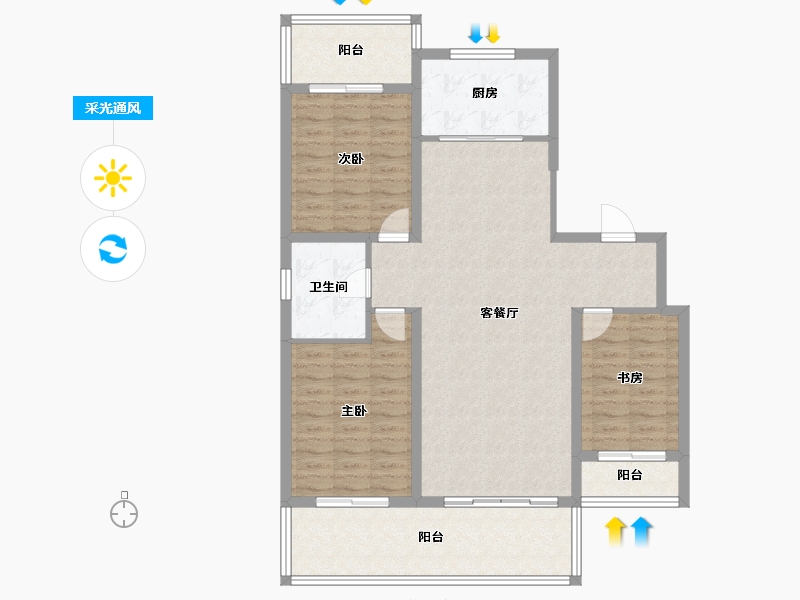 辽宁省-盘锦市-公园里-111.27-户型库-采光通风