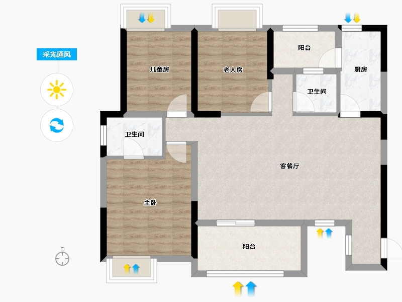 四川省-绵阳市-江油置信花园城-87.95-户型库-采光通风