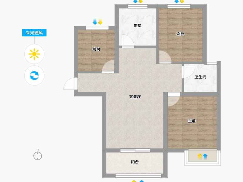 安徽省-宿州市-恒馨印象-68.46-户型库-采光通风