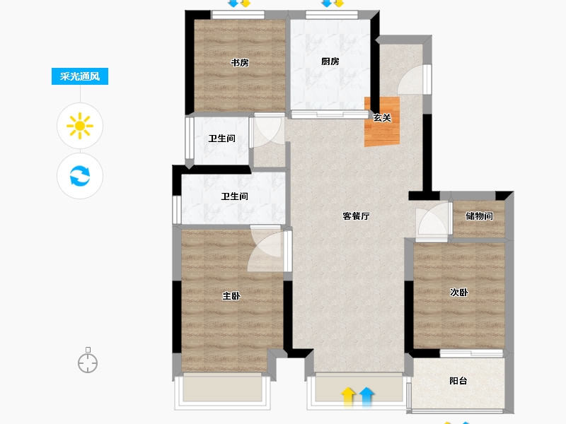 浙江省-杭州市-禧瑞江南府-76.00-户型库-采光通风