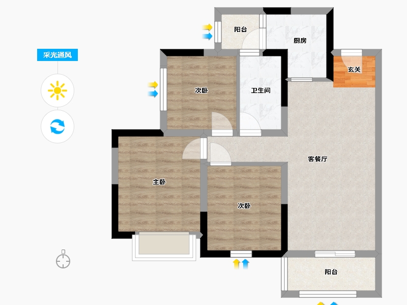 四川省-成都市-融创�Z凌溪-68.05-户型库-采光通风