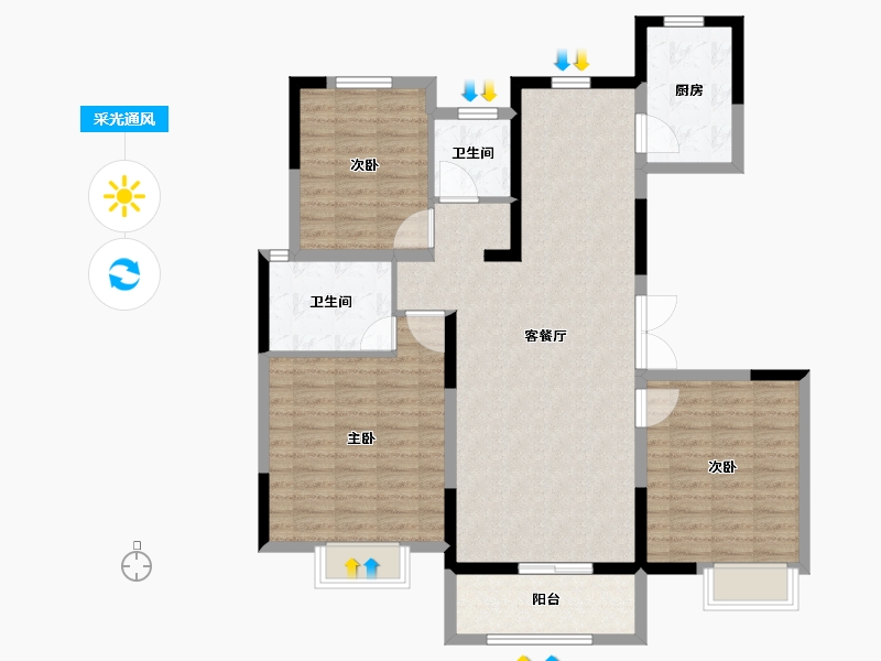 山东省-济南市-现代逸城-110.00-户型库-采光通风