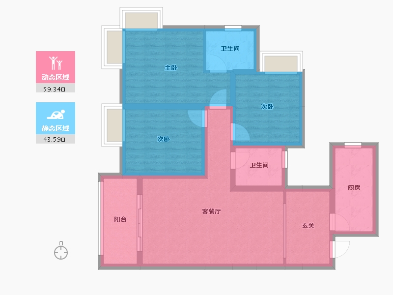 四川省-南充市-江南蝶院-91.27-户型库-动静分区