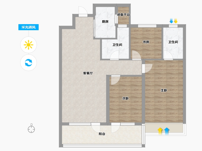 山东省-济宁市-济宁龙城华府-90.00-户型库-采光通风