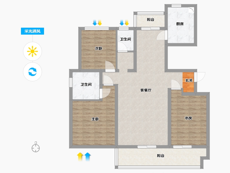 河南省-洛阳市-中浩德・山水文苑-100.80-户型库-采光通风