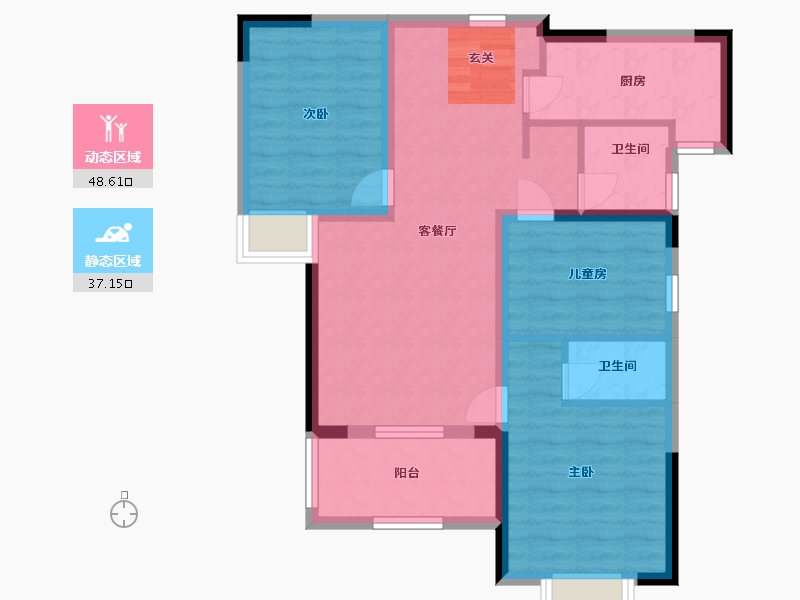 湖北省-武汉市-美好长江首玺・汉玺-76.00-户型库-动静分区