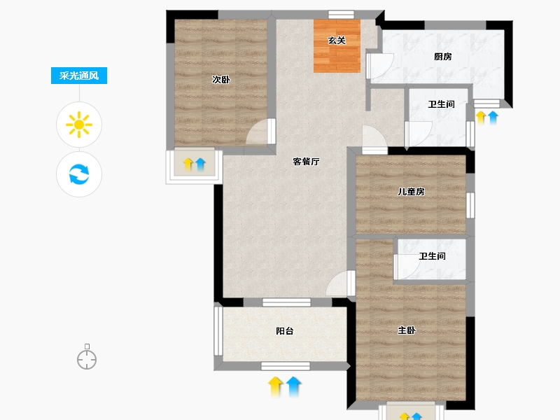 湖北省-武汉市-美好长江首玺・汉玺-76.00-户型库-采光通风