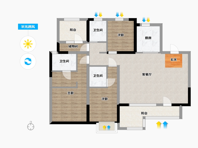 山东省-烟台市-蓝光雍锦锦湖-99.84-户型库-采光通风