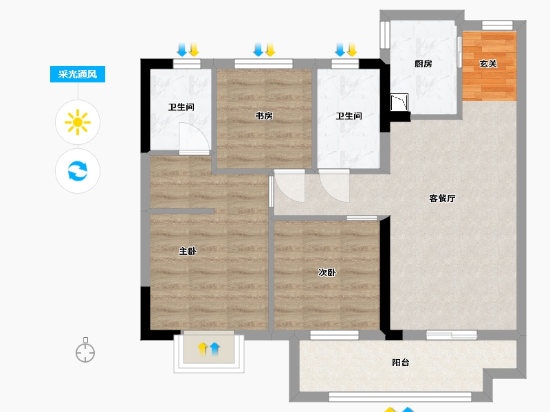 福建省-福州市-中梁・百悦城-69.54-户型库-采光通风