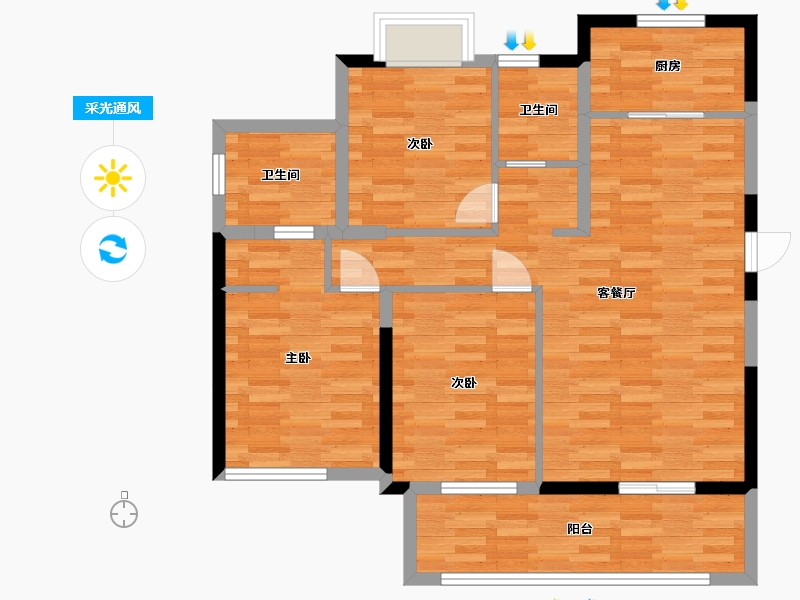 福建省-福州市-融创观樾台-88.86-户型库-采光通风