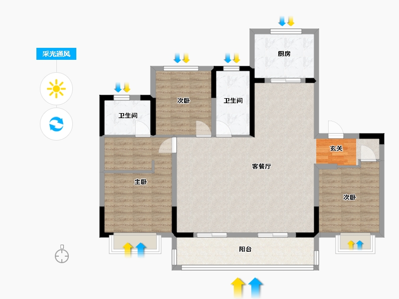 江苏省-南京市-雍宁府-113.60-户型库-采光通风