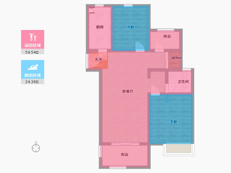 山东省-烟台市-金浦御龙湾-73.60-户型库-动静分区