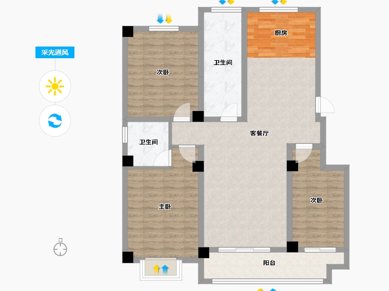 山东省-滨州市-鼎硕锦园-105.48-户型库-采光通风