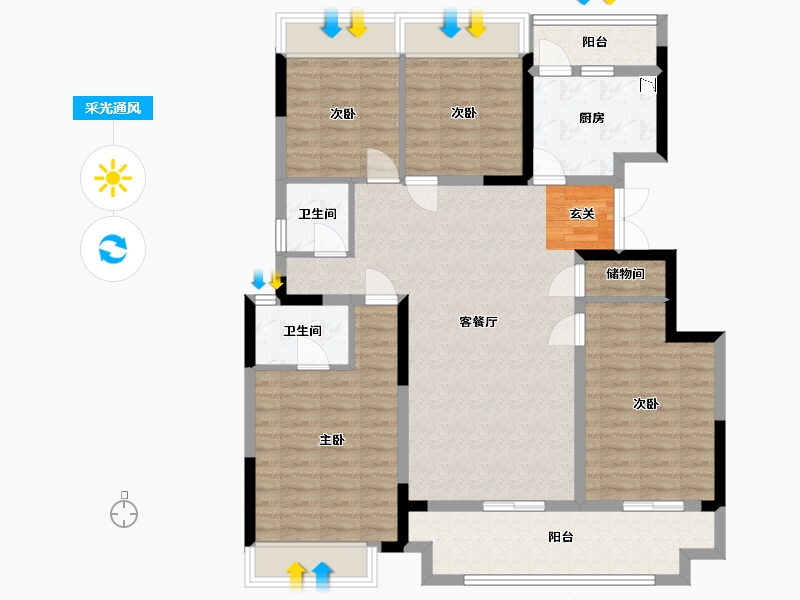 重庆-重庆市-两岸风华-114.52-户型库-采光通风