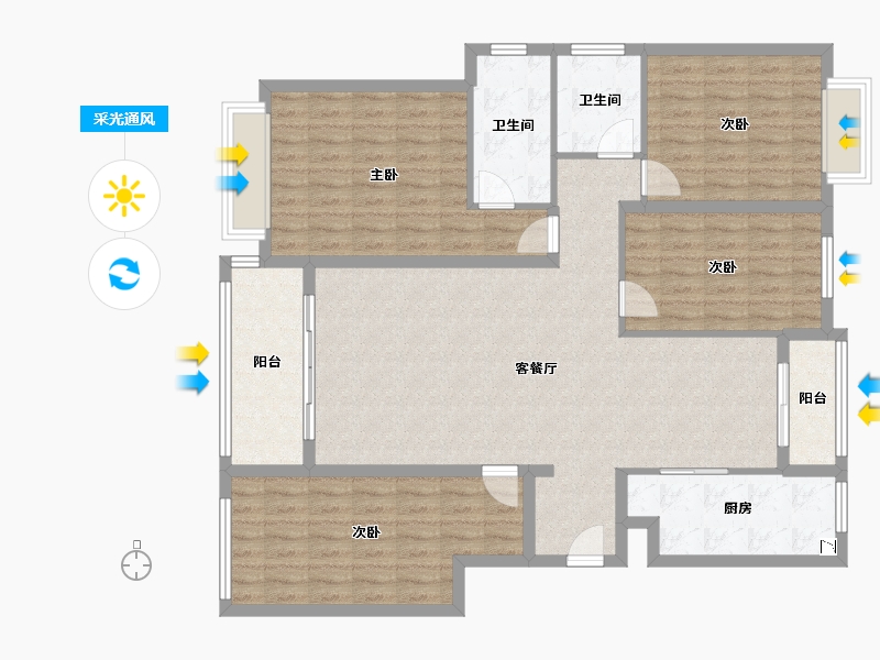 湖北省-荆州市-顺驰太阳城-133.07-户型库-采光通风