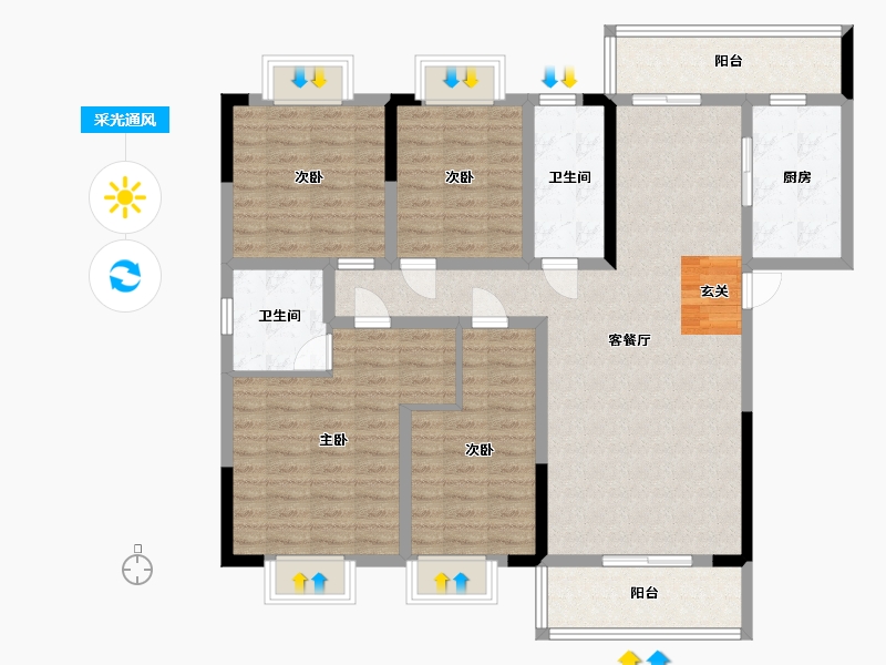 湖南省-娄底市-松达雅苑-122.56-户型库-采光通风