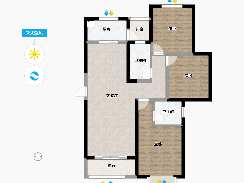 河北省-唐山市-富力盛悦府-94.28-户型库-采光通风