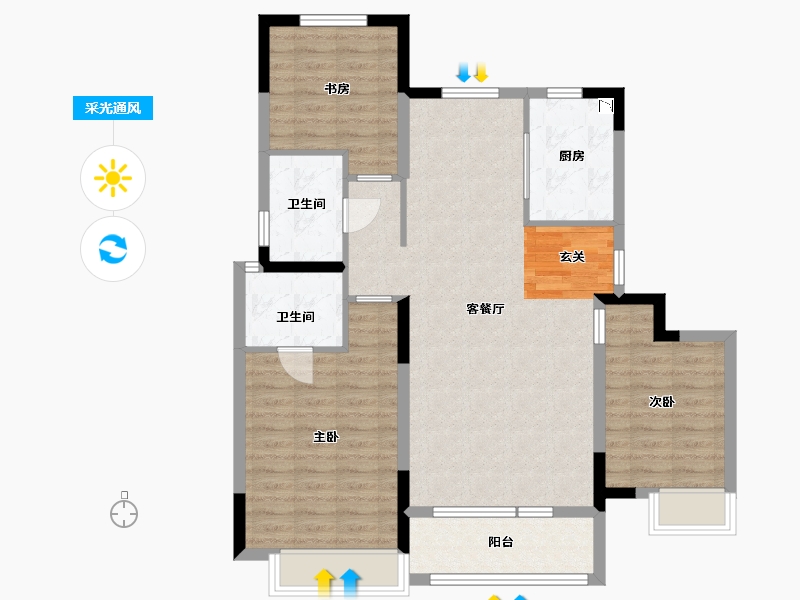 山东省-青岛市-鑫江花漾里-94.40-户型库-采光通风