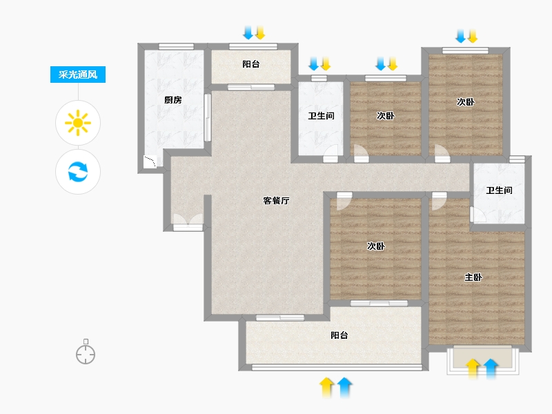 陕西省-西安市-沁园小区-122.50-户型库-采光通风