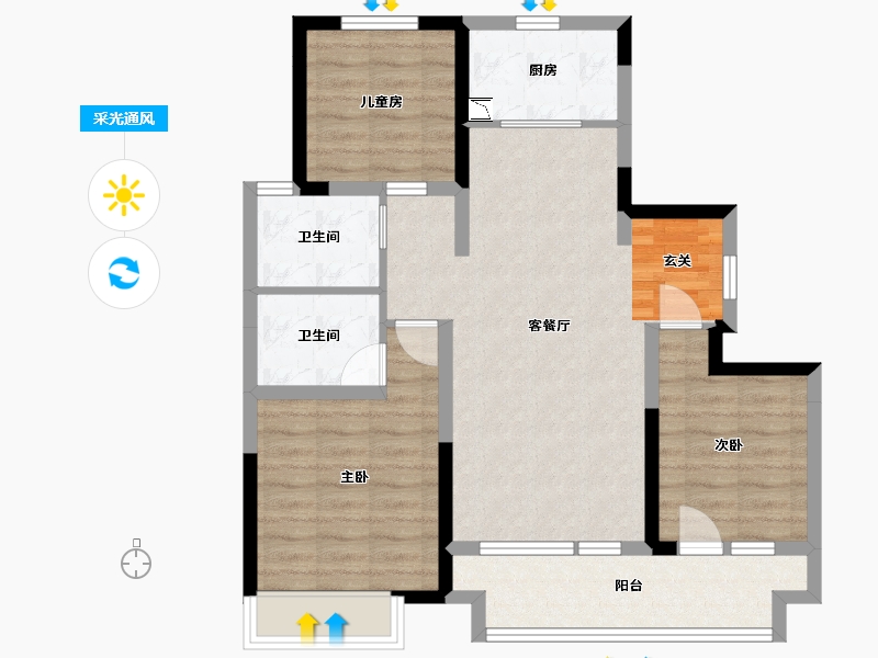 山东省-青岛市-世茂香奈公馆-83.00-户型库-采光通风