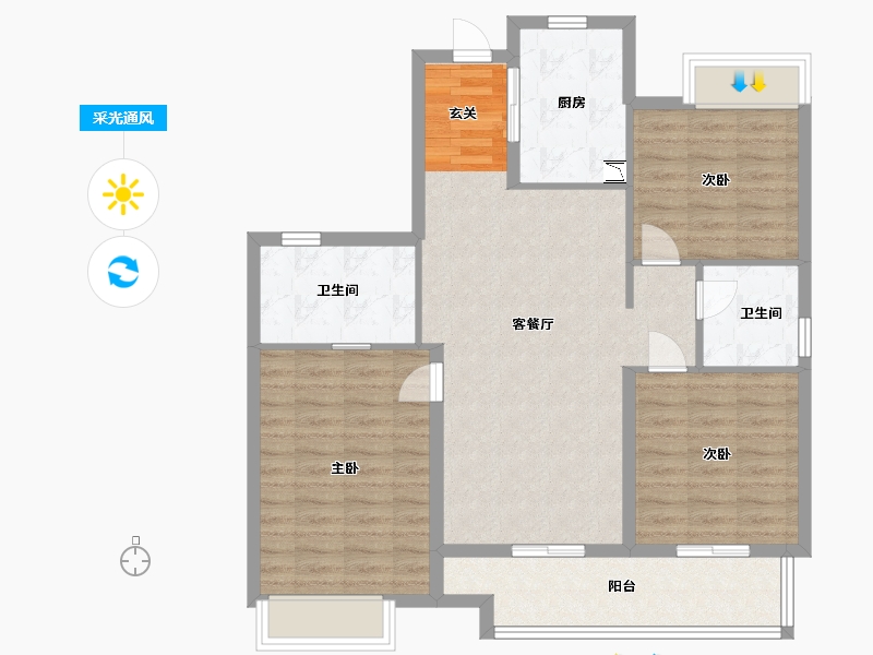 江苏省-南通市-万科・时代之光-93.60-户型库-采光通风