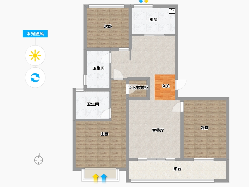 江苏省-南通市-滨江曙光之星-116.80-户型库-采光通风