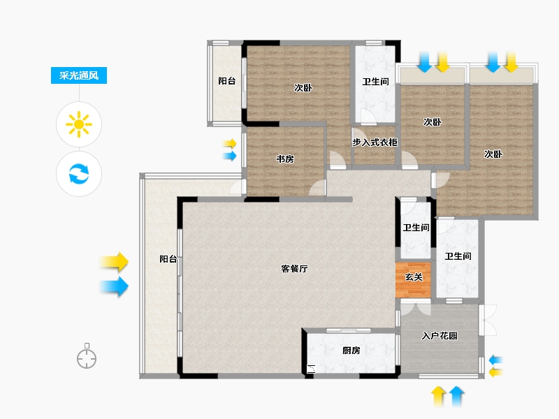 四川省-成都市-金沙城西府澜院-222.65-户型库-采光通风