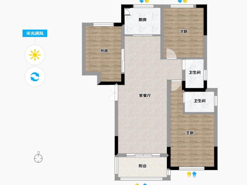 陕西省-汉中市-缙颐阳光城-91.42-户型库-采光通风