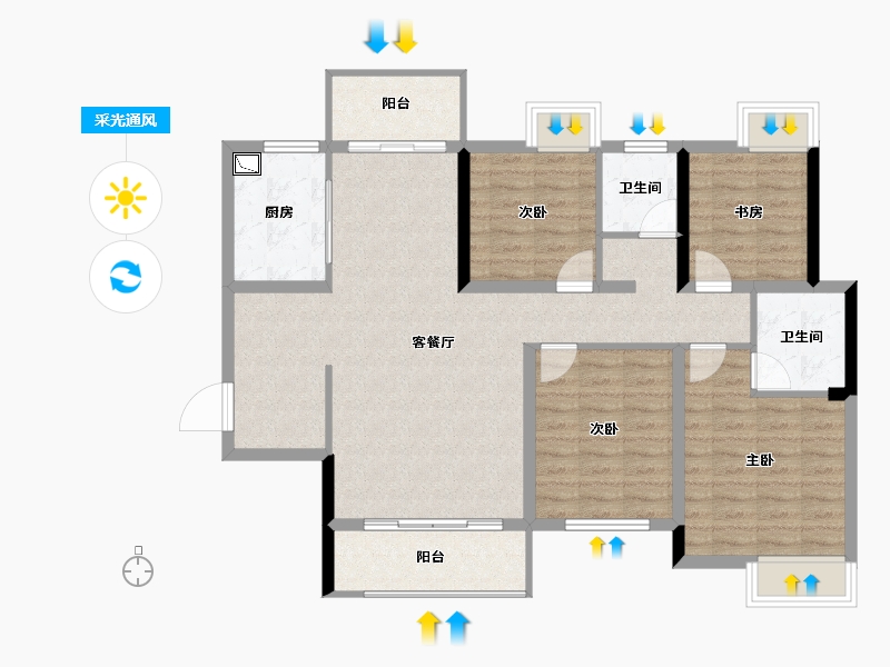 湖南省-长沙市-顺舟・旺城-104.39-户型库-采光通风