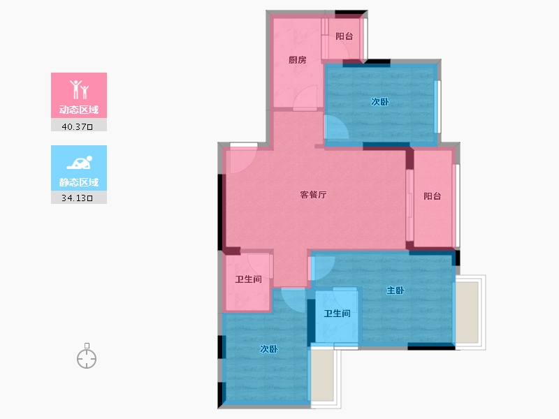 重庆-重庆市-湖山云著-65.95-户型库-动静分区