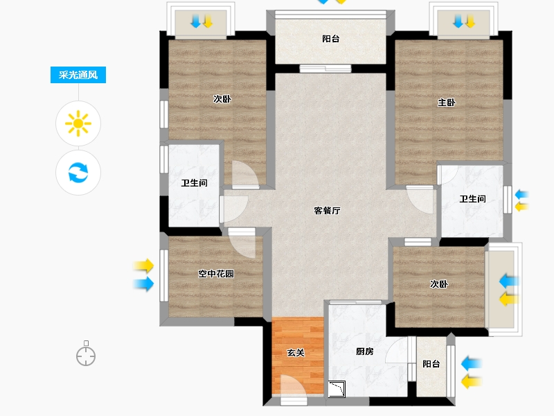 广东省-江门市-方圆・云山诗意（新会）-84.83-户型库-采光通风