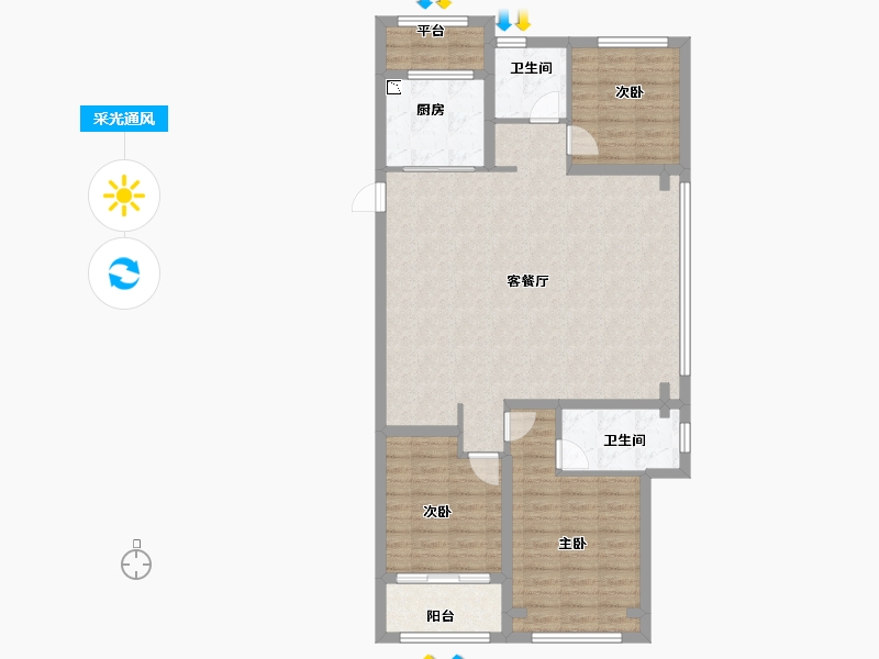 浙江省-温州市-九山金茂府-104.00-户型库-采光通风