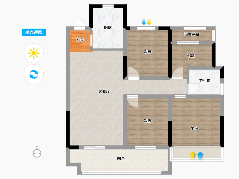 安徽省-宿州市-北京城房・北大学府-88.52-户型库-采光通风