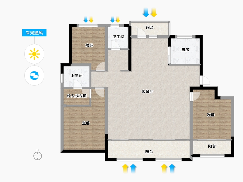 山东省-青岛市-鑫江合院-127.00-户型库-采光通风