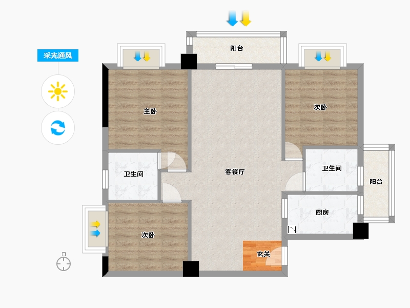 广西壮族自治区-南宁市-鑫邦华府-85.98-户型库-采光通风