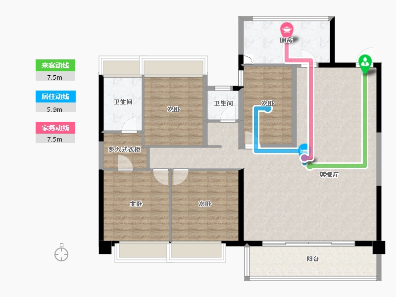 海南省-海口市-龙兴公馆-136.32-户型库-动静线