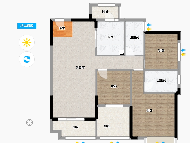 广东省-佛山市-唯美・臻岸华府-100.69-户型库-采光通风