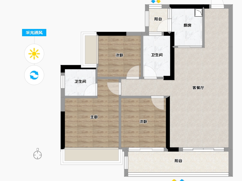 广西壮族自治区-贵港市-奥园顾荣幸福里-80.80-户型库-采光通风