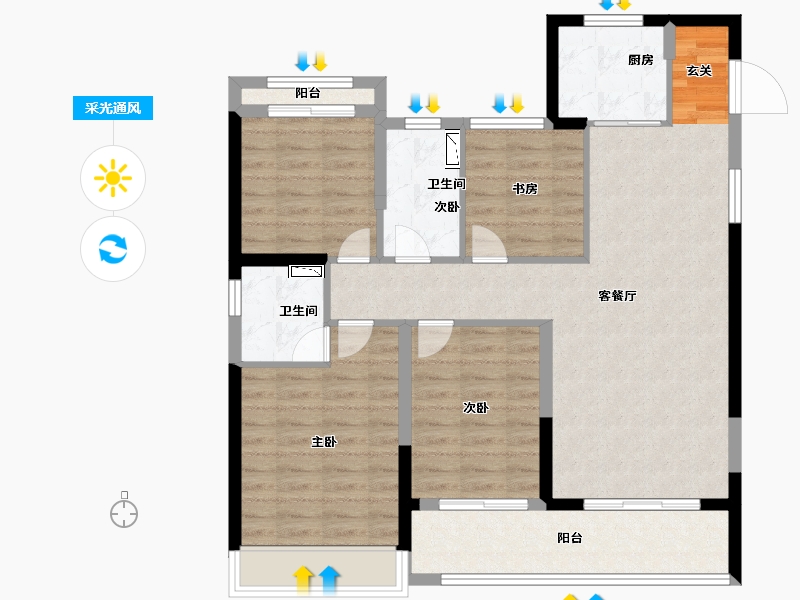 浙江省-温州市-世茂滨江乐虹湾-99.00-户型库-采光通风